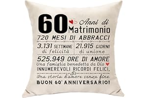 Hasodeo Regalo per 60° Anniversario di Matrimonio Copricuscino 45x45 Cuscino Decorazione Original 60 Anni di Matrimonio Regalo Nozze di Diamante Regali per Coppia Genitori Nonn (60 anni)
