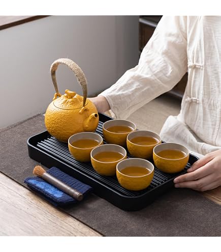 Set Di Teiere Webao, Servizio Da Tè Cinese Kungfu, Teiera In Ceramica Con 4 Tazze E Vassoio Per Tè, Set Da Viaggio Regalo All-in-one Per Tè Sfuso, Nero - copertina