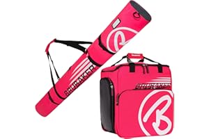 BRUBAKER Set de Ski ‘Champion’ - Série limitée - Housse à Skis et Sac à Chaussures de Ski pour 1 Paire de Skis + Bâtons + Chaussures + Casque - 170 cm - Fuchsia Fluo Blanc