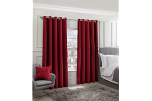Emma Barclay – Blackout Curtains for Bedroom Living Room Thermal Insulated Woven Eyelet Blackout Curtains Cali Collection (90” x 90” Inch)(Red)