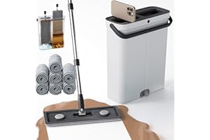 ‎CTIME Kompakter Wischmopp Set mit Eimer – Freihändiger Flachwischer für Nass- und Trockenreinigung | Ideal für Wohnung, Haus, Wohnmobil, Fenster & Wände | Inkl. 7 waschbaren Mikrofaser-Pads
