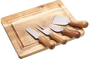 ARTESA Artesà Wooden Cheese Board and Knife Set in Gift Box, Acacia, 5 Pieces, Brown/Silver