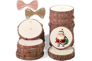 LATERN 60Pcs Natural Wood Slices, 6CM - 7CM Unfinished Predrilled Log Discs Rustic Wooden Circles with Jute Twine & Cotton String - for DIY Art Crafts Wedding Christmas Decorations Ornaments