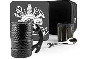 Froster Set de Regalo para Amante de los Coches, Regalos para Mecánicos, 3D Taza Neumático, Pulsera Magnética de Trabajo, Cucharilla