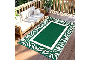 ‎TUKDAK TUKDAK Grün Outdoor Teppich Wetterfest 120x180cm, Wendbarer Outdoorteppich Matte Kunststoff Teppich, Wasserdichter Außenteppich, UV-beständige Camping Matte für Balkon Terrasse Garten RV Picknick