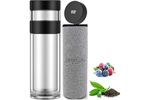 DREIKLANG - BE SMART Borraccia intelligente per teiera da tè in vetro borosilicato con colino in acciaio inox con custodia, 300 ml