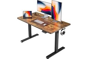 FEZIBO Escritorio Eléctrico de Pie - 120 * 60 cm Mesa Altura Ajustable con Tablero, Pies en T de Acero, Sistema Anticolisión, Panel Control con 3 Funciones Memoria, Caja de Cable