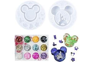 Cayway Resin Moulds, Mouse Head Epoxy Resin Moulds Castle Shaped Jewelry Casting Mould with 1 Pack Sequinsfor Jewelry Decorations, DIY Keychain Hanging Pendant (Style 1)