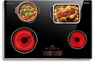 Karienvir Ceramic Hob 77CM Built in Electric Hob, 4 Zone Ceramic Hob with Double Ring Burner & Extended Zone, 6600W Electric Hob 220V-240V, 9 Power Levels, Slide Control, Safety Lock, Timer