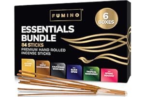 Incense Sticks Fumino Fresh Handmade Multipack Essentials Bundle 6 Boxes 84 Pieces (90g) Masala Agarbatti Joss Scent Fragrance for Relaxation and Meditation, Home and House Decor