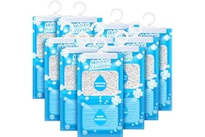 OMECO Hängender Entfeuchtungsbeutel, Feuchtigkeitsdichter Einweg Trockenbeutel, 10 * 230g Entfeuchtungsgranulat, Geeignet für Waschküche, Kleiderschrank, Bücherregal usw, Beseitigt Gerüche