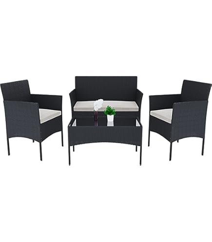Verderoom Divano da Esterno 2 Posti, Divanetto da Esterno, con Contenitore, Divano Rattan, Divani da Giardino, Salotto da Giardino Esterno, con Cuscini in Polyrattan Nero