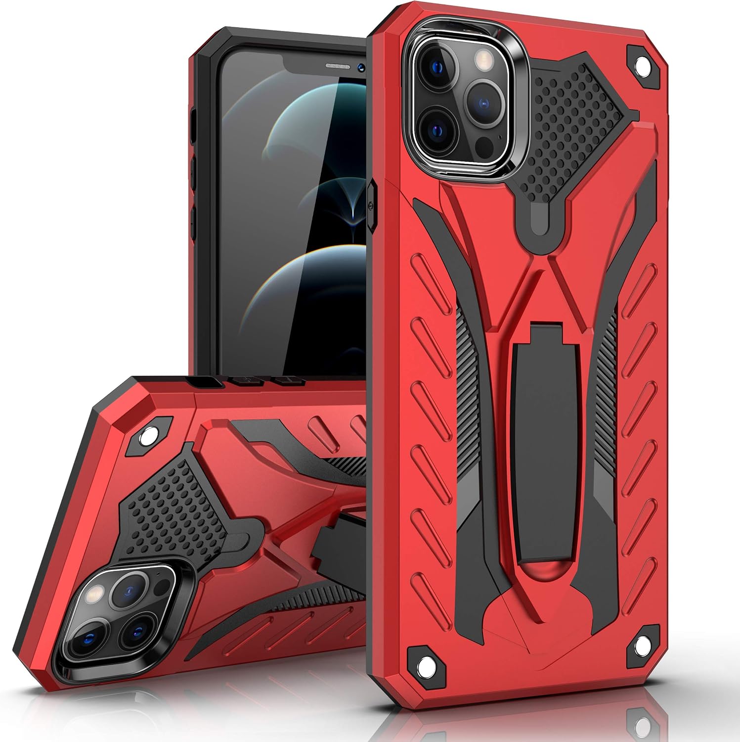 MILAN NICE Funda para iPhone 12 Pro MAX de Silicona y PC Antigolpes Carcasa Protectora Anti-arañazos y Antideslizante con Soporte Incoporado (Rojo)(6.7)