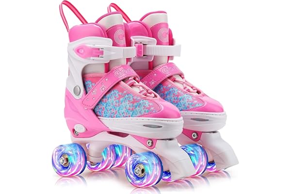 Gonex Rollers Enfant Réglables Roller à Roulette Rolller Quad pour Filles Femmes Adultes Débutants, Confortables et Respirants, 4 Roues Éclairées