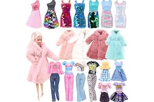 HEAWAA 12 Pezzi Abbigliamento per Doll per 11.5 Pollici Principessa Bambola, Peluche Cappotto Tops Pantaloni Paillettes Abiti Bretelle Gonna Casuale Regali di Natale（Non Include Bambola）