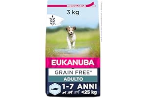 Eukanuba Grain Free* - Alimento per cani adulti di taglia piccola e media, Ricetta a basso contenuto di allergeni, 3 kg