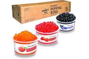 FRANKLY - Mix Perle Bubble Tea - 3x450g Popping Boba | Fragola, Pesca, Mirtillo | barattoli da 450gr ciascuno - Per Bubble Tea, Yogurt, Torte e Dolci (Fragola, Pesca, Mirtillo)