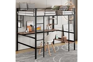 Huayz Letto a castello in metallo, 90 x 200 cm, per bambini, ragazzi e adulti, letto a castello con scrivania e scaffale, protezione dalle cadute, design sicuro (nero, 90 x 200 cm)