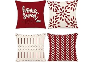 YCOLL Fundas de Cojín, Funda de Almohada del Sofá Throw Cojín Decoración Almohada Funda de Almohada de Lino de la Cubierta Decorativo para Sala de Estar Sofás 40 x 40cm Juego de 4 (Rojo)