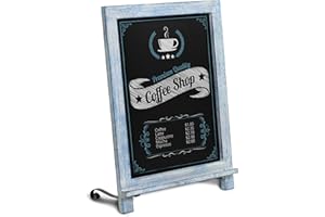 HBCY Creations Magnetic Tabletop Chalkboard - Blue & White - Rustic Sign with Wooden Frame & Non-Porous Writing Surface - for Tables, Countertops, & Walls - 12 x 17" / 30.5 x 43cm