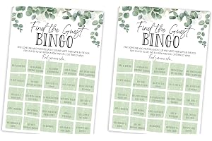 Lovely Little Things Find the Guest Bingo - Party Game - 20 Players - Eucalyptus - Hen Party | Baby Shower | Wedding (Pack of