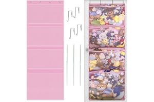 RZMAYIS Stuffed Animal Storage, Over The Door Organizer Storage for Closet, Baby, Plush Toy, Stuffed Animal Holder with 4 Large Pockets, Hanging Door Organizer for Nursery, Bedroom, Bathroom, Kids Room (Pink)