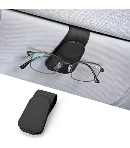 ZLLkeji Porta Occhiali Auto Porta Occhiali da Sole per Visiera Universale Occhiali da Sole Magnetici in Pelle Porta Biglietti da Visita Clip per Biglietti Visiera Accessori Auto(Nero) 2 Pezzi