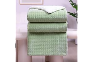 PanxHome Sherpa Fleece Blanket 160x200 cm, Unique Rhombus Jacquard Milk Velvet Blanket, 500GSM Warm and Fluffy Blanket, Soft Blanket for Bed Double Size, Sofa Throw, Anti-Static Blanket, Green
