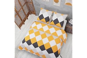 Vency Copripiumino Matrimoniale 240x220 3-Pezzi Giallo - OEKO-TEX 80% Cotone & 20% Poliestere, 1x Copripiumino con Cerniera + 2x federa con chiusura a busta 65x65 cm, Modello Quattro