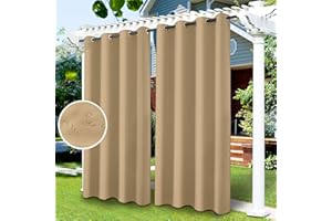 LIVEGO Rideaux d'extérieur Imperméables, Rideau Occultant Isolant Thermiques pour Pergola, Cabanon Jardin Exterieur, Gazebo(Beige Jaune,1 PCS, 52" Wx108 L)