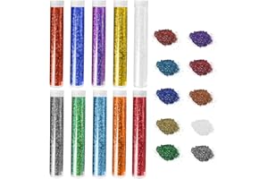 ASIRYVA 10 Pcs Glitter Paint Set, Easy-Pour Shaker, Fine Art & Craft Glitter for Slime, Cards, Nail Art, Decorations & More