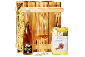 ‎GESCHENKBOX - 24 Geschenkset "Venedig" | Italienischer Geschenkkorb gefüllt mit Grappa, Gläser, italienischer Schokolade & Holzkiste | Spirituosen Geschenk für Männer & Frauen zum Geburtstag