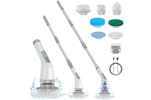 Lightswim Limpiador giratorio eléctrico, cepillo de limpieza 7 en 1, limpieza potente de 420 rpm, limpiador de baño de 1.5 horas de velocidad dual con brazo de extensión para cocina, coche, azulejos