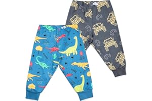 FLYISH DIRECT Pantalones de Entrenamiento Nino Algodón, Pantalones para Pañales Niño Reutilizables, Braguita de Entrenamiento Niño, 2 Piezas, Dinosaurios y Coches, XL, 7-9 años