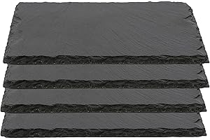 H HANSEL HOME Plato Llano de Pizarra Natural, Fuentes de Cocina, Platos para Sushi, Plato de Pizarra, Bandejas para Servir Alimentos Quesos, Tapas Sushi, Negro, Tablas de Piedra 22 x 14 x 0,6 cm - 4 Unidades