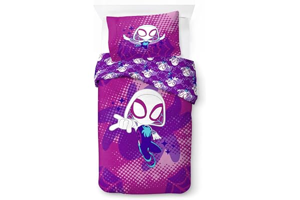 Jay Franco Barn Marvel Spidey och fantastiska vänner påslakanset för barn – mjuka sängkläder i 100 % bomull med örngott, officiellt licensierad produkt, lila, 2 st, singel
