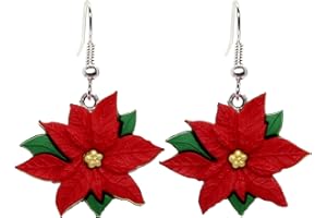 Bluebubble MERRY CHRISTMAS Red Poinsettia Dangle Earrings on Gift Card