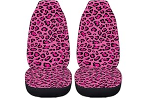 Xoenoiee Pink Leopard Print Car Seat Cover Universal Fit 2 PCS Car Front Seat Cover Car Seat Protector for Truck SUV VAN