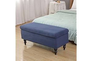 Highdi Stretch Ottoman Cover Rectangle, Soft Elastic Ottoman Slipcover Folding Ottoman Storage Bench Covers Washable Footstool Protector Covers for Living Room (90-120cm,navy blue)