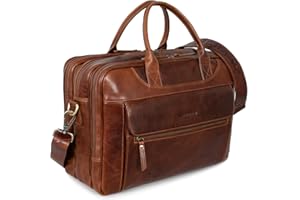 Marc Peter® Houston XXL Aktentasche Leder Laptoptasche 15,6 Zoll bis 17 Zoll | Sehr Große Umhängetasche Arbeitstasche Bürotasche Businesstasche Echtleder für Damen und Herren
