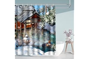 Aitsite Zasłona prysznicowa, odporna na pleśń, zasłona prysznicowa do wanny, tekstylna, do łazienki, gorących źródeł, zmywalna, wodoodporna, z 12 pierścieniami do zasłony prysznicowej (180 x 180 cm)