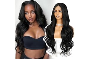 SOMIARIK 13x4 Synthetic Lace Front Wig Natural Black Long Wavy Synthetic Lace Front Wig for Women Curly Wavy Pre plucked Bleached Knots Party Daily Wear Cosplay Halloween Heat Resistant 26 Inch