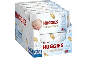 STAR FASHION GLOBAL LTD Huggies Sensitive Pure Extra Care, Baby Wipes - Box with 8 Packs (448 Wipes Total) - 99 Percent Pure Water Wet Wipes - Fragrance Free to Clean and Protect Sensitive Skin