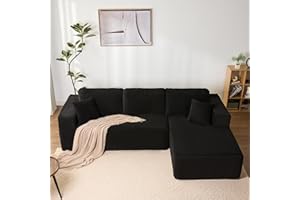 Litbird Modular Sectional Sofa, L-Shape Right with Deep Seat, Chaise Lounge, Boneless Couches,Corduroy Fabric, Sofa Bed for Living Room – No Assembly Required,Black