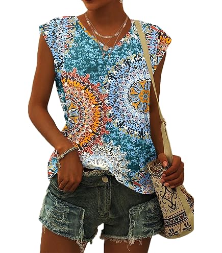 EMATOP Damen Top – Lässiges Sommer-Shirt Mit Feder-Druck, Baumwolle, Kurzarm