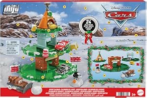 Mattel Disney · Pixar Cars Calendrier de l’avent Mini Racers avec 24 éléments, dont 4 mini-voitures, une piste empilable et des accessoires pour inventer des histoires, HXT34
