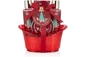 BRUBAKER Cosmetics - Coffret de bain & douche - Baies d'hiver/Joyeux Noël - 5 Pièces - Baignoire à paillettes - Idée cadeau Femme & Homme
