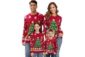 Becotal Weihnachtspullover Familie Set Strickpullover Rundhals Lustig Weihnachtspulli mit Tannenbaum Schneemann Muster