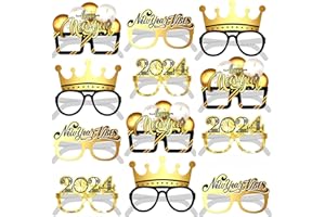 OUMAIFENG 12 Silvester Deko 2024 Party Fotoautomat Requisiten Zubehör Silvester Brille, Fotobox Accessoires Happy New Year Dekoration Glitter Papier Gläser, Glücksbringer Silvester Party Neujahr Zubehör