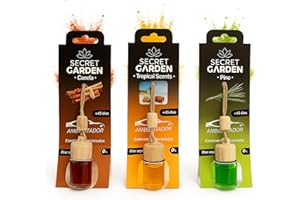 SECRET GARDENS Ambientador para Coche | Duradero y Fresco | Elimina Olores y Deja un Aroma Agradable | Fácil de Colocar | Para Vehiculo, Hogar, Oficina